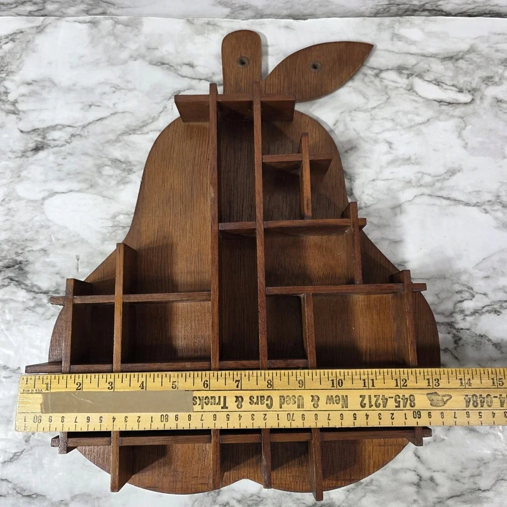 Vtg Pear Shaped Wood Wall Hanging Curio Trinket Shadow Box Cottage Core Read Des